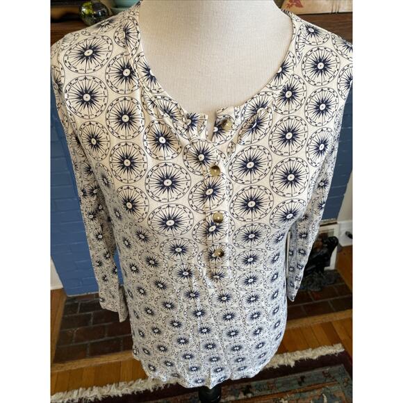 Kate Quinn Sun Starburst Top Shirt Womens M 100% Organic Cotton Button Henley - Picture 2 of 12